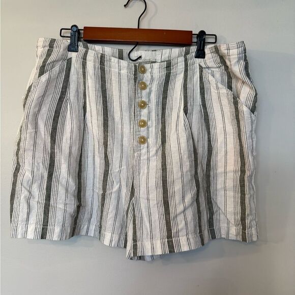 Anthropologie Beachgoer Linen Striped Shorts Green High Rise Pockets Size 14 - Picture 2 of 7